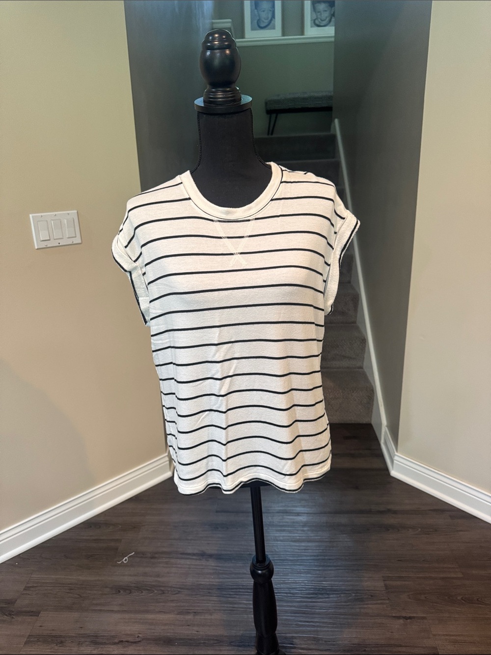 Splendid White Tee with Black Stripes - Short Sleeve